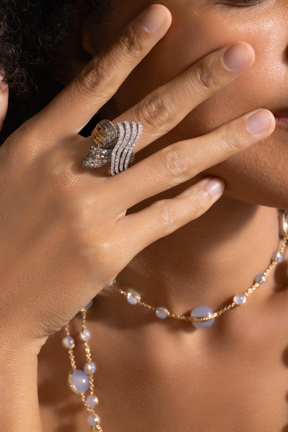Yellow White Diamond Intertwined Ring - Image 3