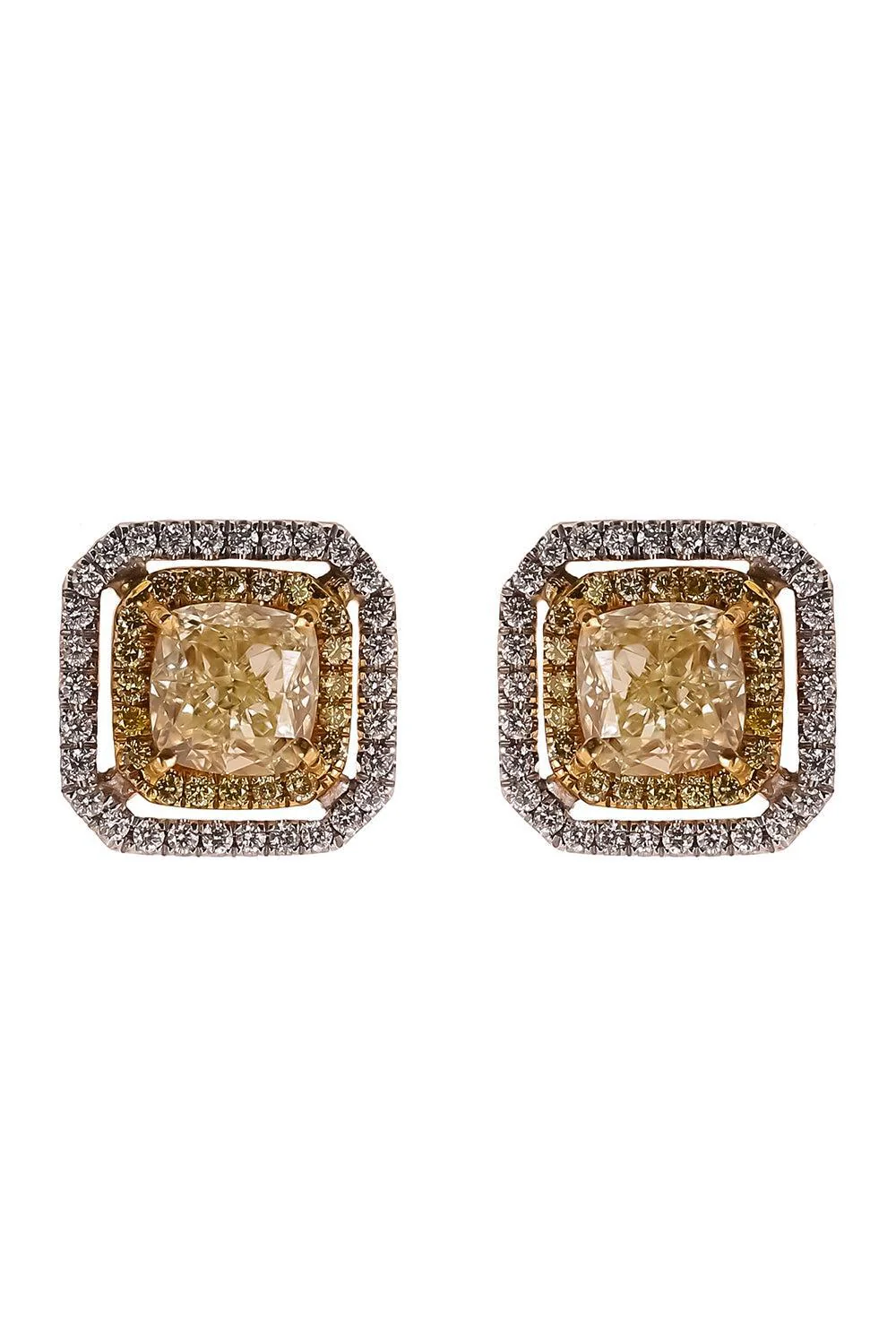 Yellow White Diamond Stud Earrings
