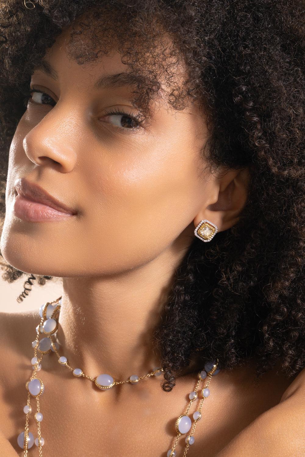 Yellow White Diamond Stud Earrings - Image 4