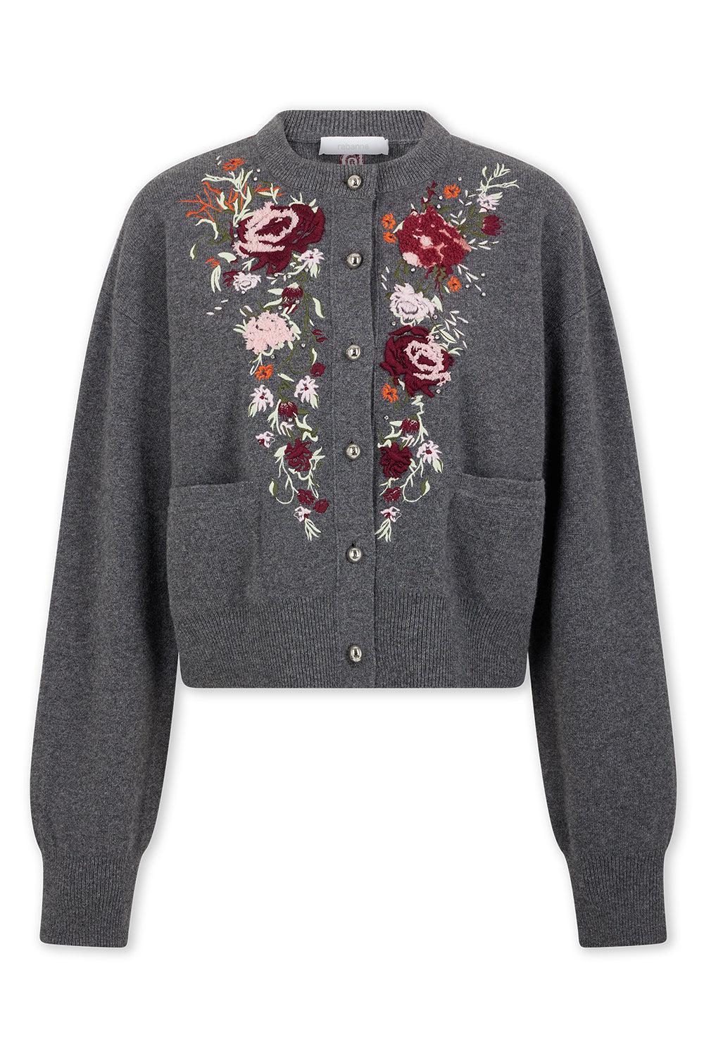 EMBROIDERED CREWNECK CARDIGAN