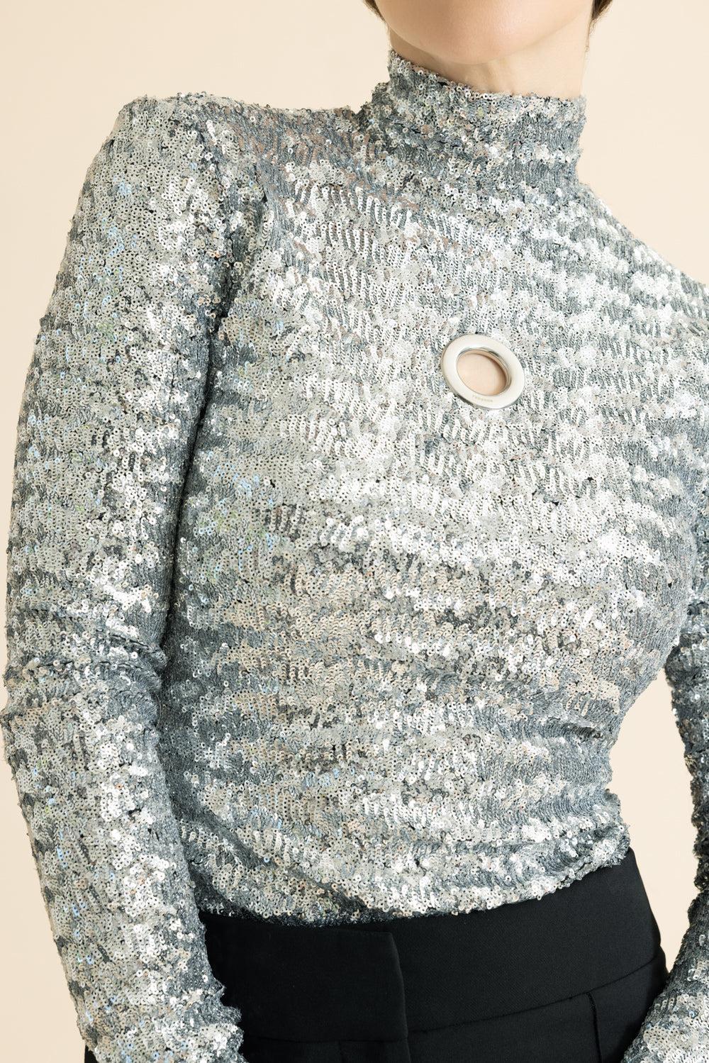 Sequin Stretch Turtle-Neck Pullover - Image 3