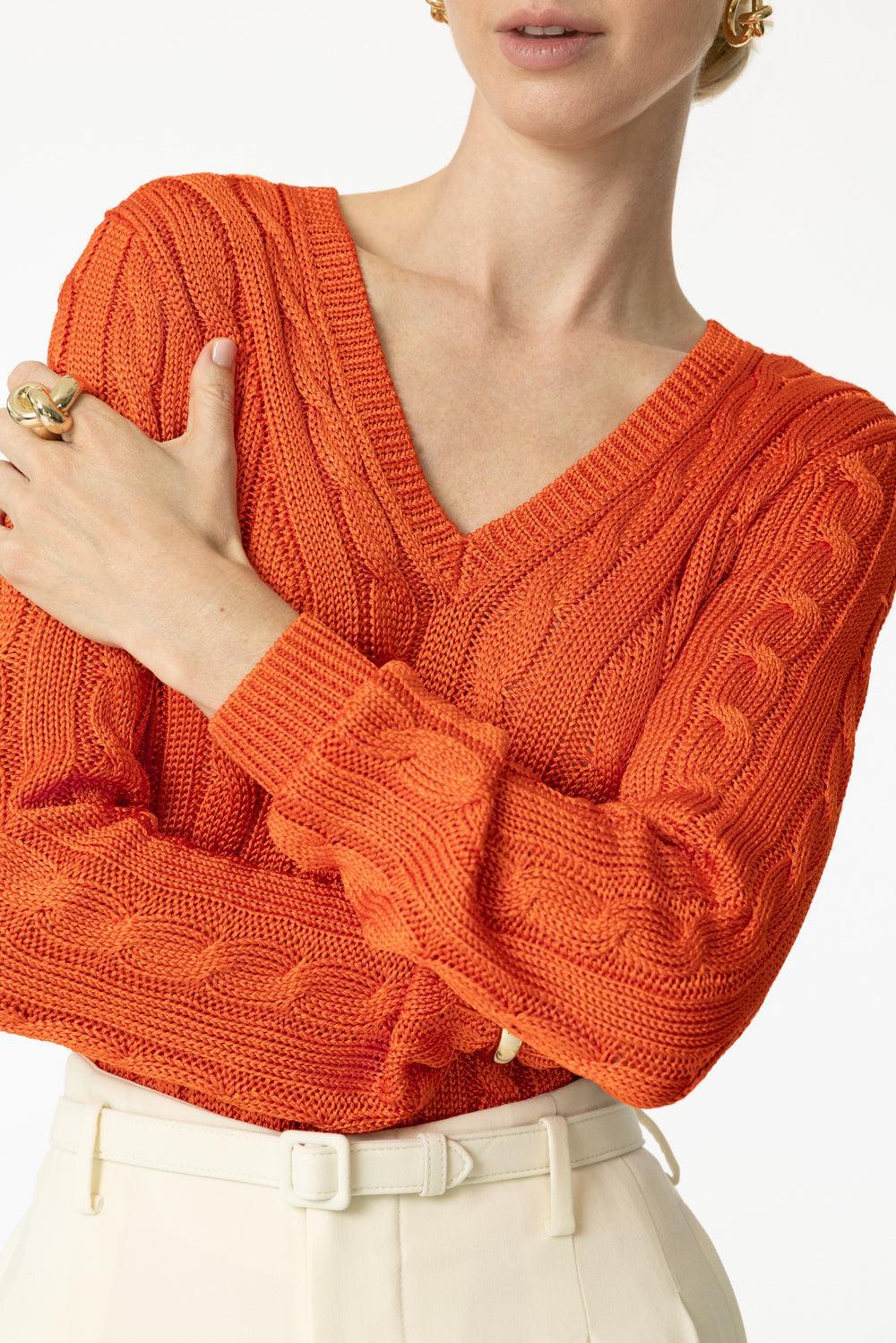 Cable-Knit V-Neck Sweater - Image 2