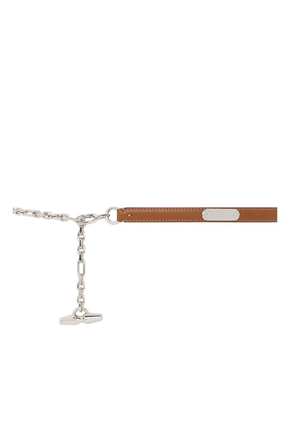 Calfskin Toggle Chain Skinny Belt - Brown