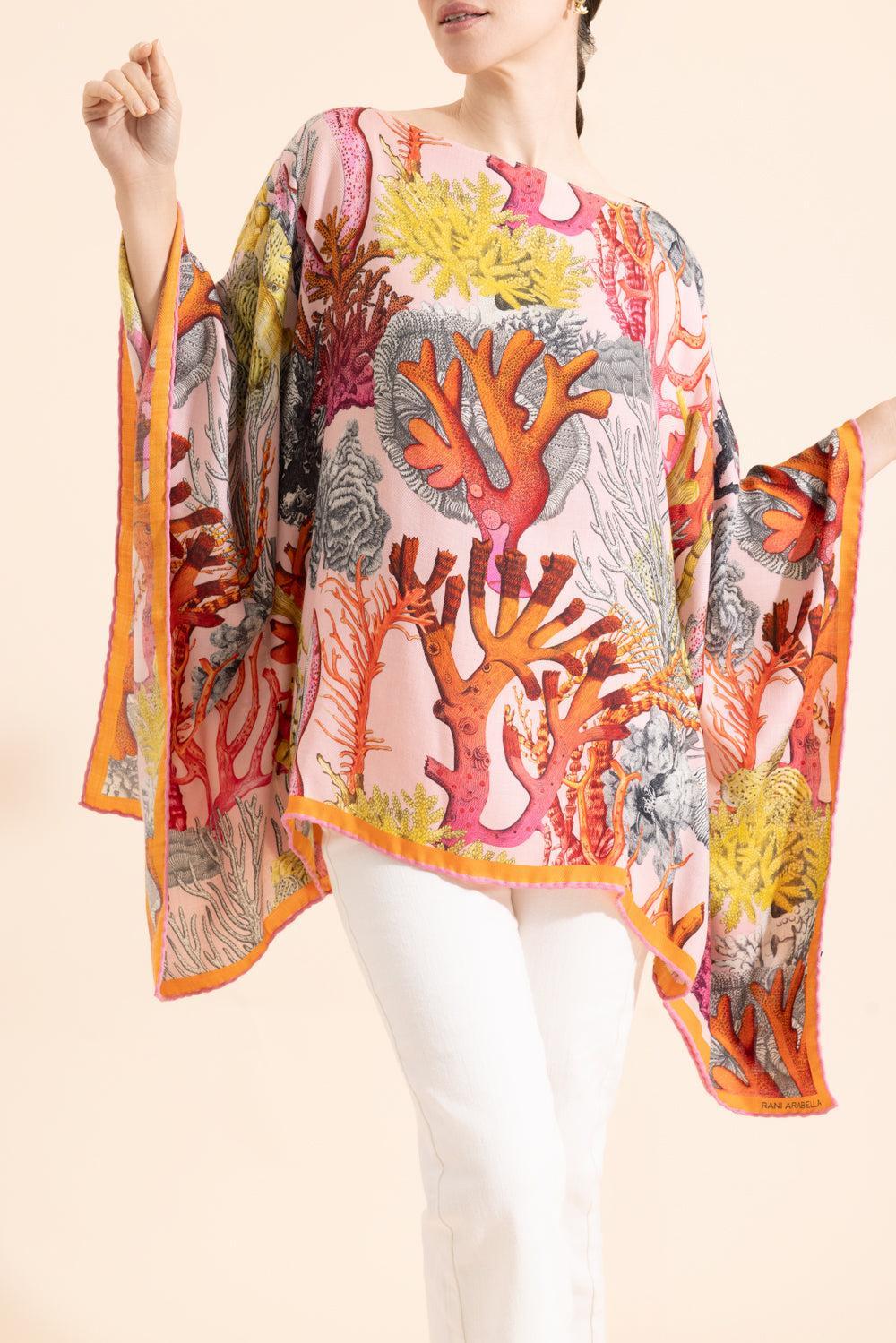 Printed Poncho - Coral Print - Image 2
