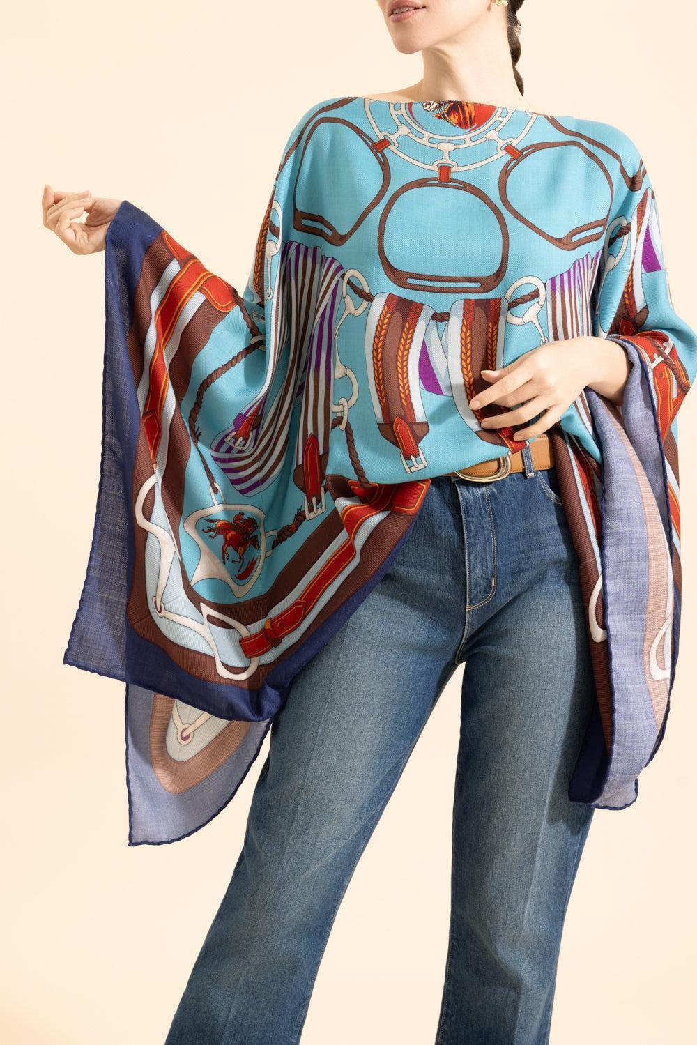 Printed Poncho - Turquoise - Image 2