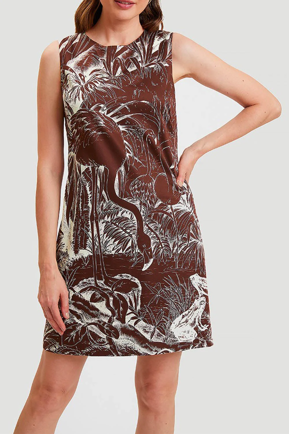 Printed Sleeveless Dress - Chocolate - Image 2