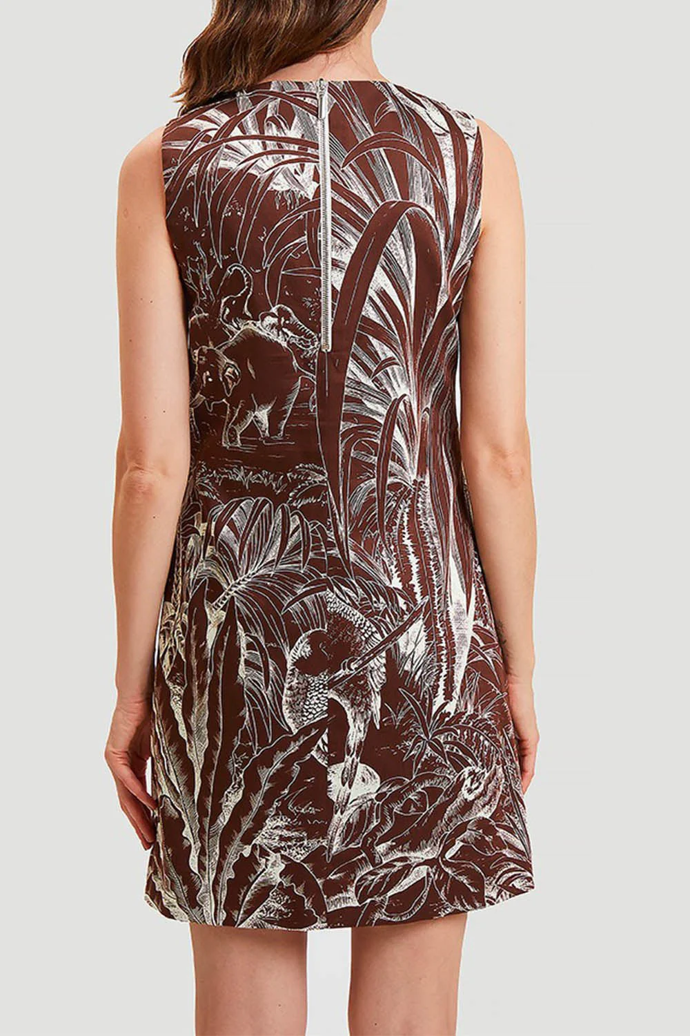 Printed Sleeveless Dress - Chocolate - Image 3