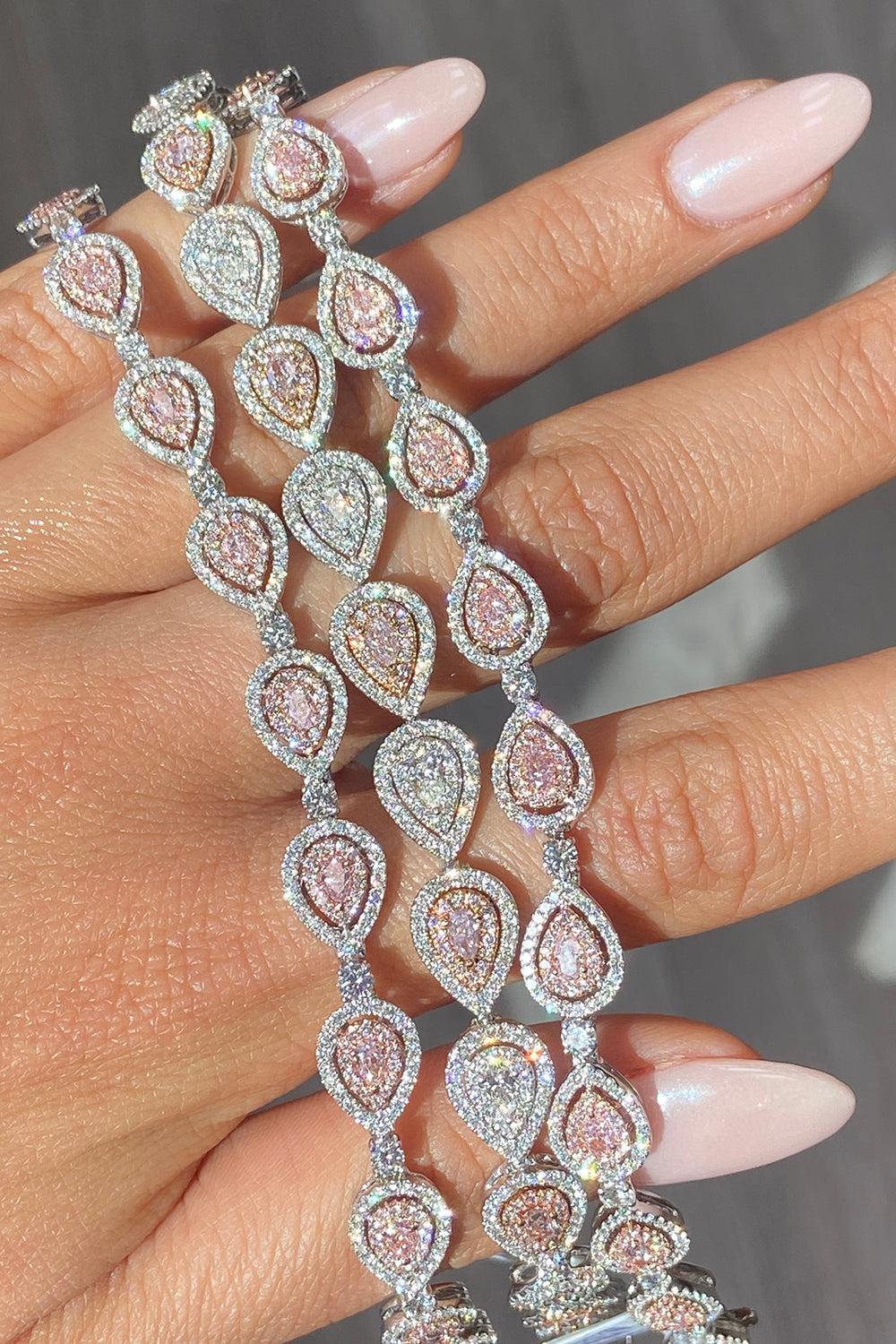 Pink White Diamond Alternating Bracelet - Image 4