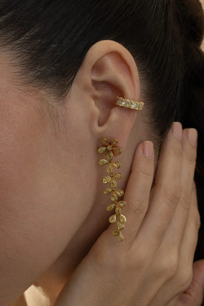 Yellow Diamond Flower Earrings - Image 4