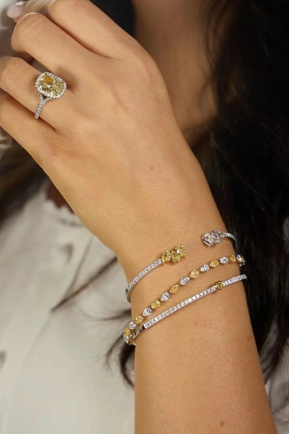 Yellow White Diamond Alternating Bracelet - Image 2
