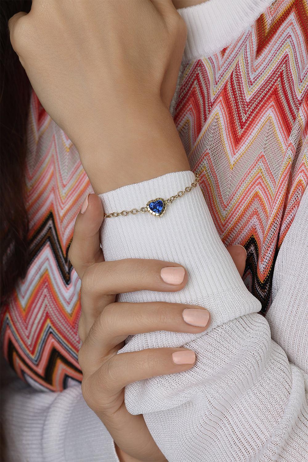 Blue Sapphire Heart Heirloom Bracelet - Image 4