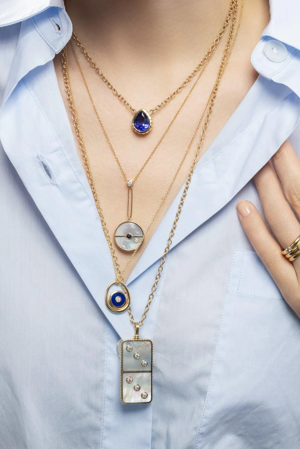 Blue Sapphire Pearl Signature Compass Pendant Necklace