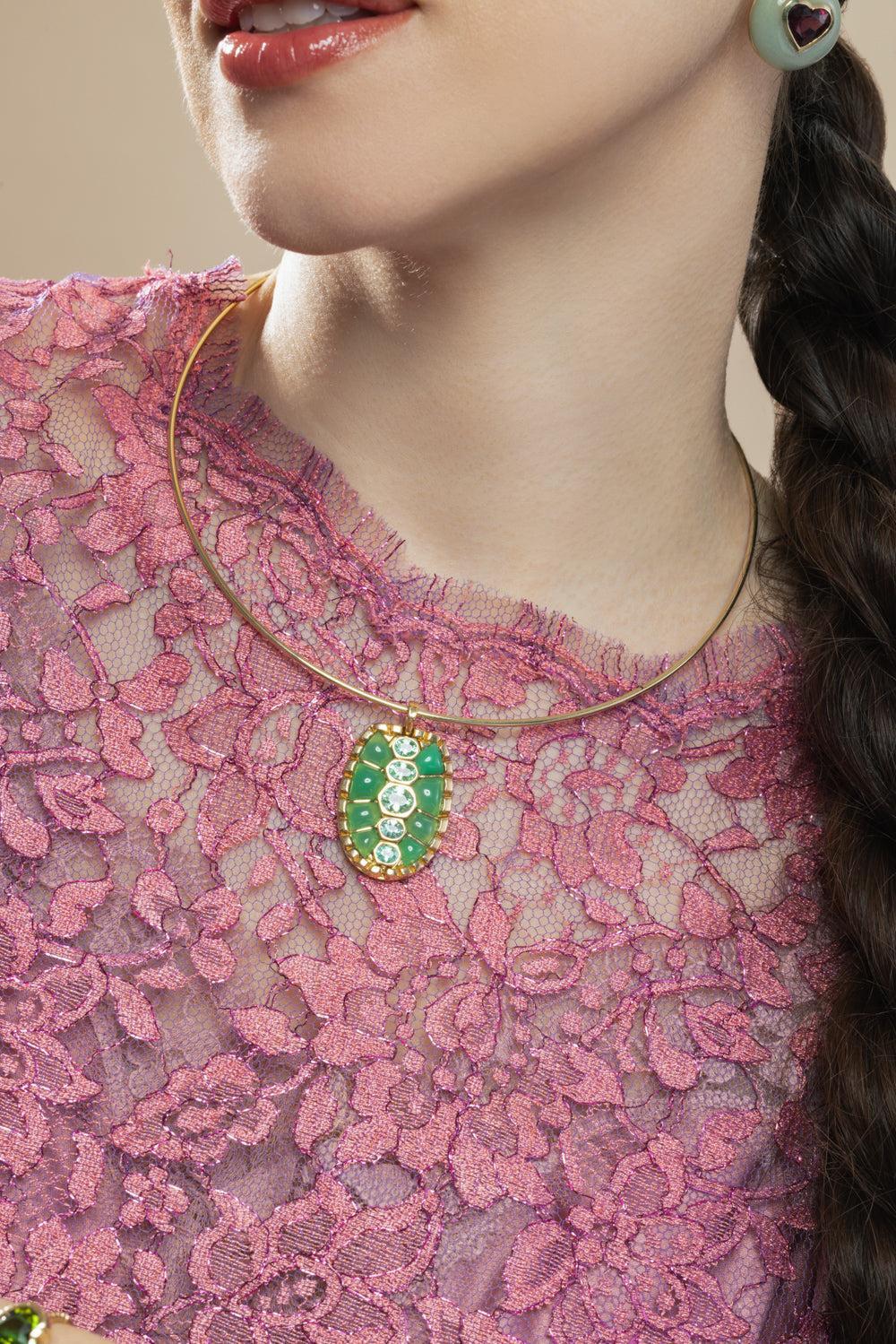 Chrysoprase Paraiba Tortoiseshell Pendant Necklace - Image 3