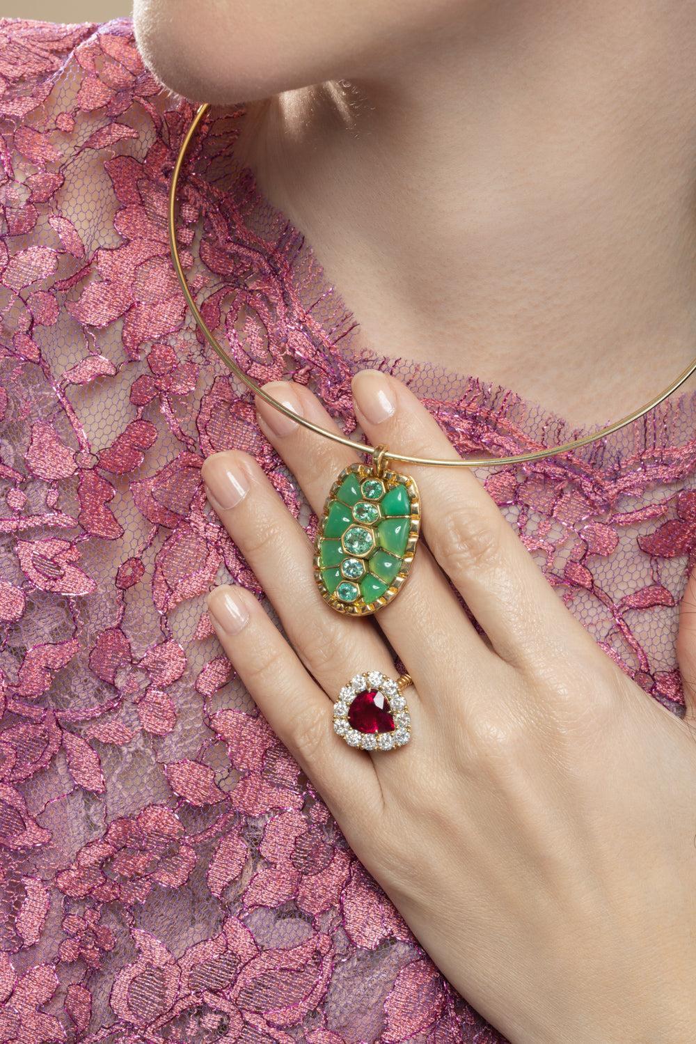Chrysoprase Paraiba Tortoiseshell Pendant Necklace - Image 4