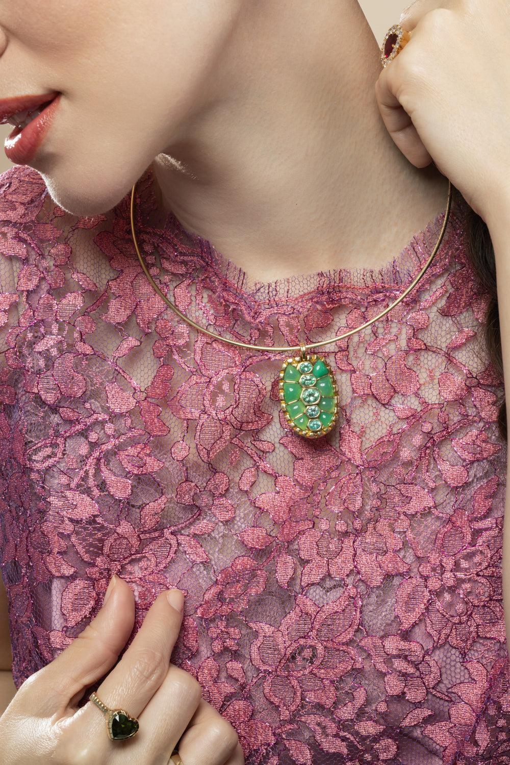 Chrysoprase Paraiba Tortoiseshell Pendant Necklace - Image 5