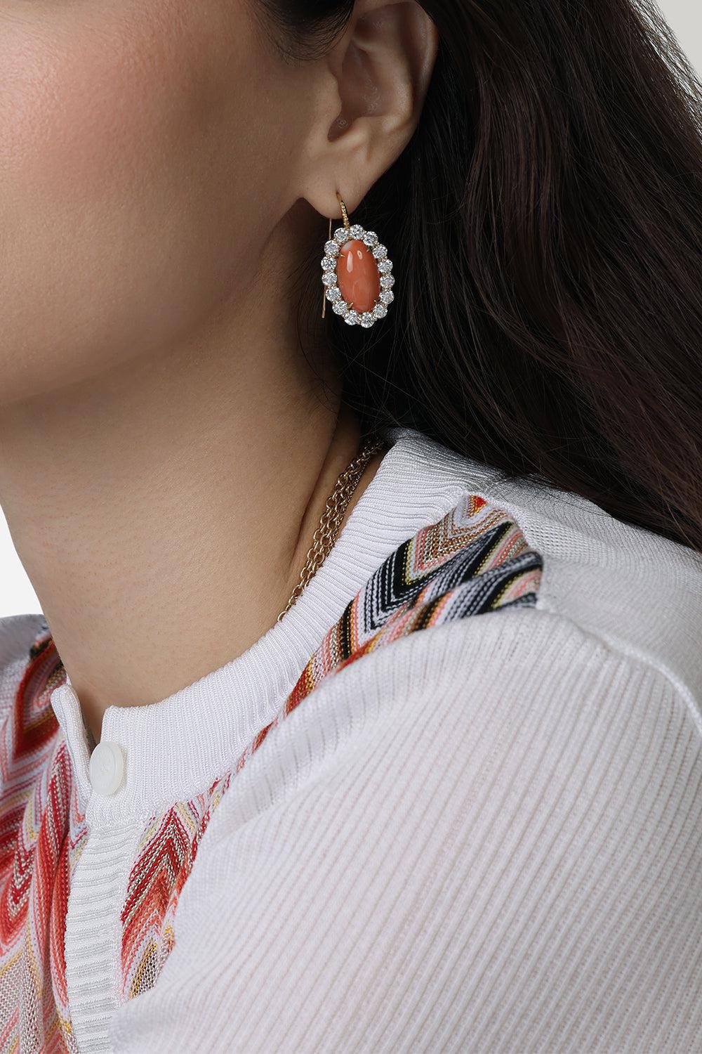 Coral Diamond Heirloom Earrings - Image 3