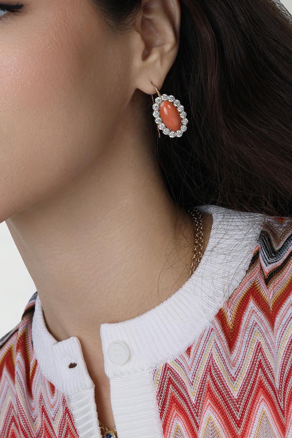 Coral Diamond Heirloom Earrings - Image 4