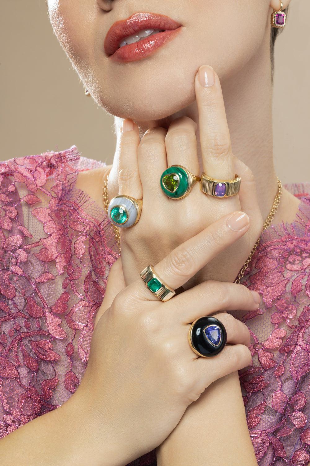 Emerald Blue Agate Petite Lollipop Ring - Image 3
