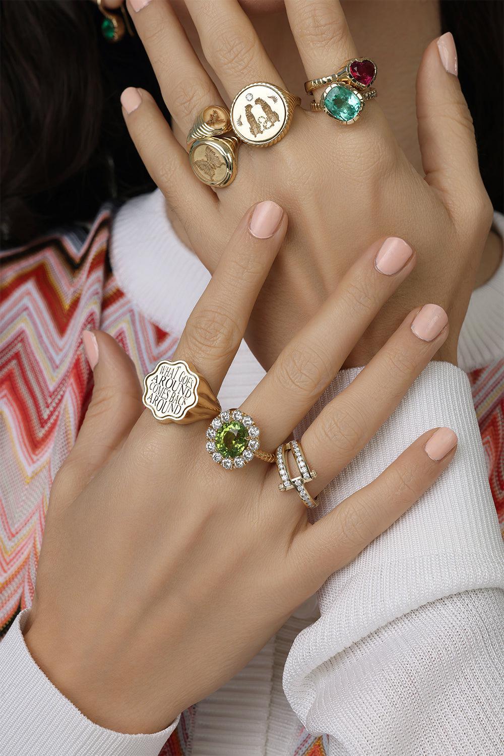 Green Tourmaline Diamond Heirloom Ring - Image 4