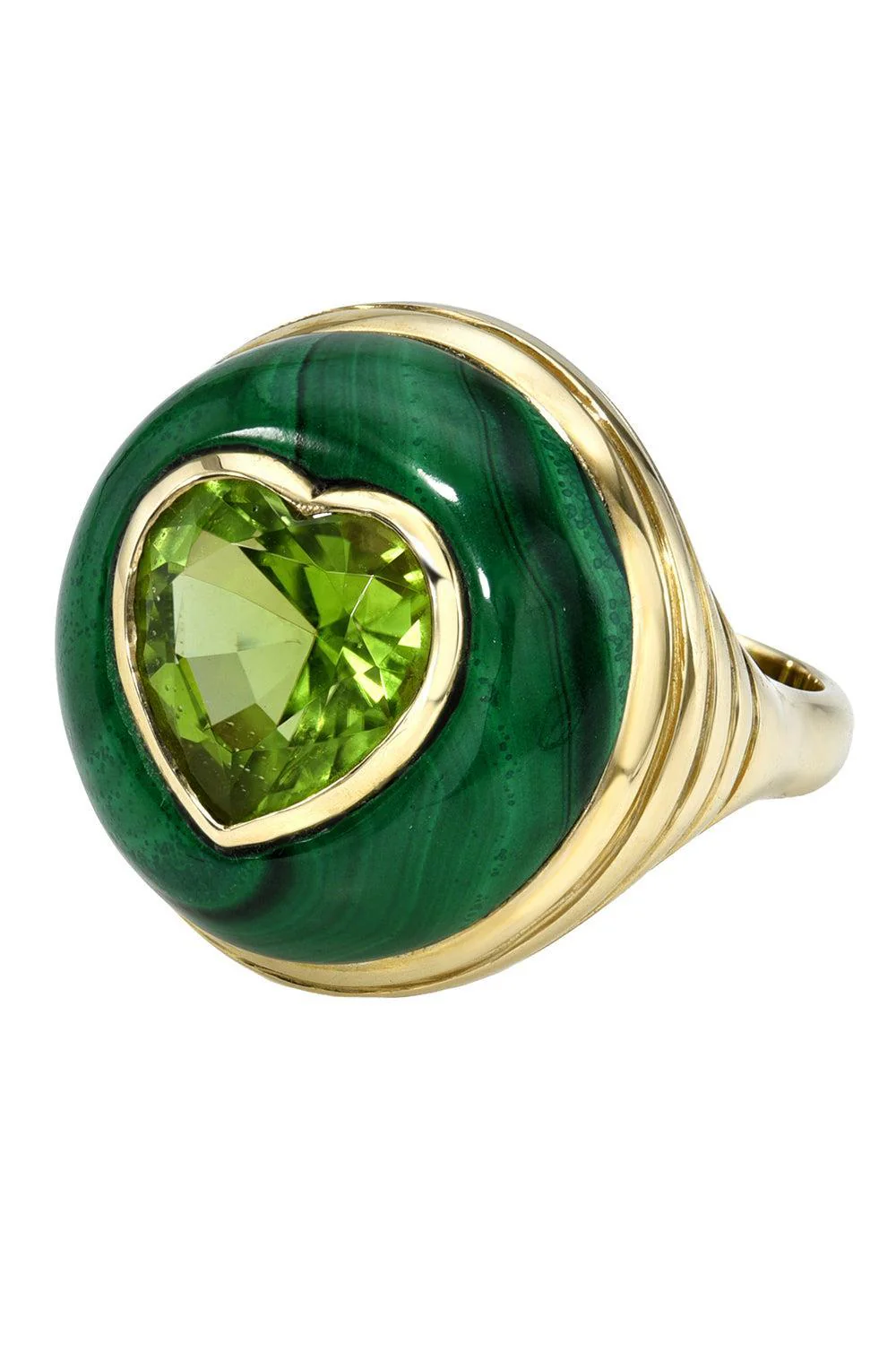 Malachite Peridot Petite Heart Lollipop Ring