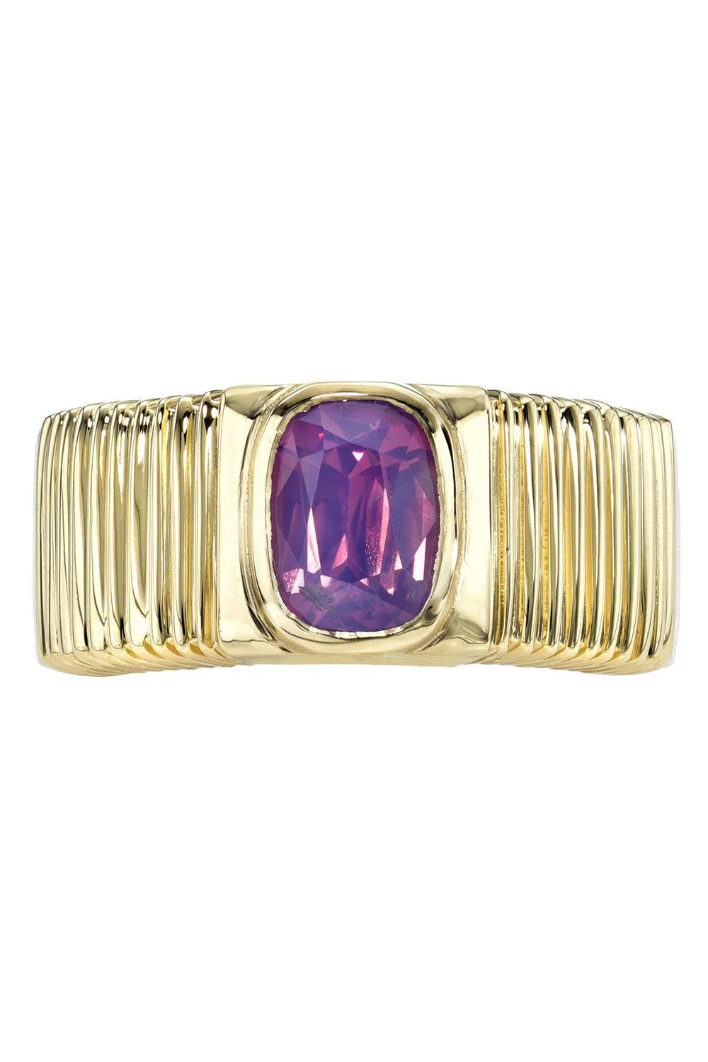Milky Fuchsia Sapphire Pleated Band Ring