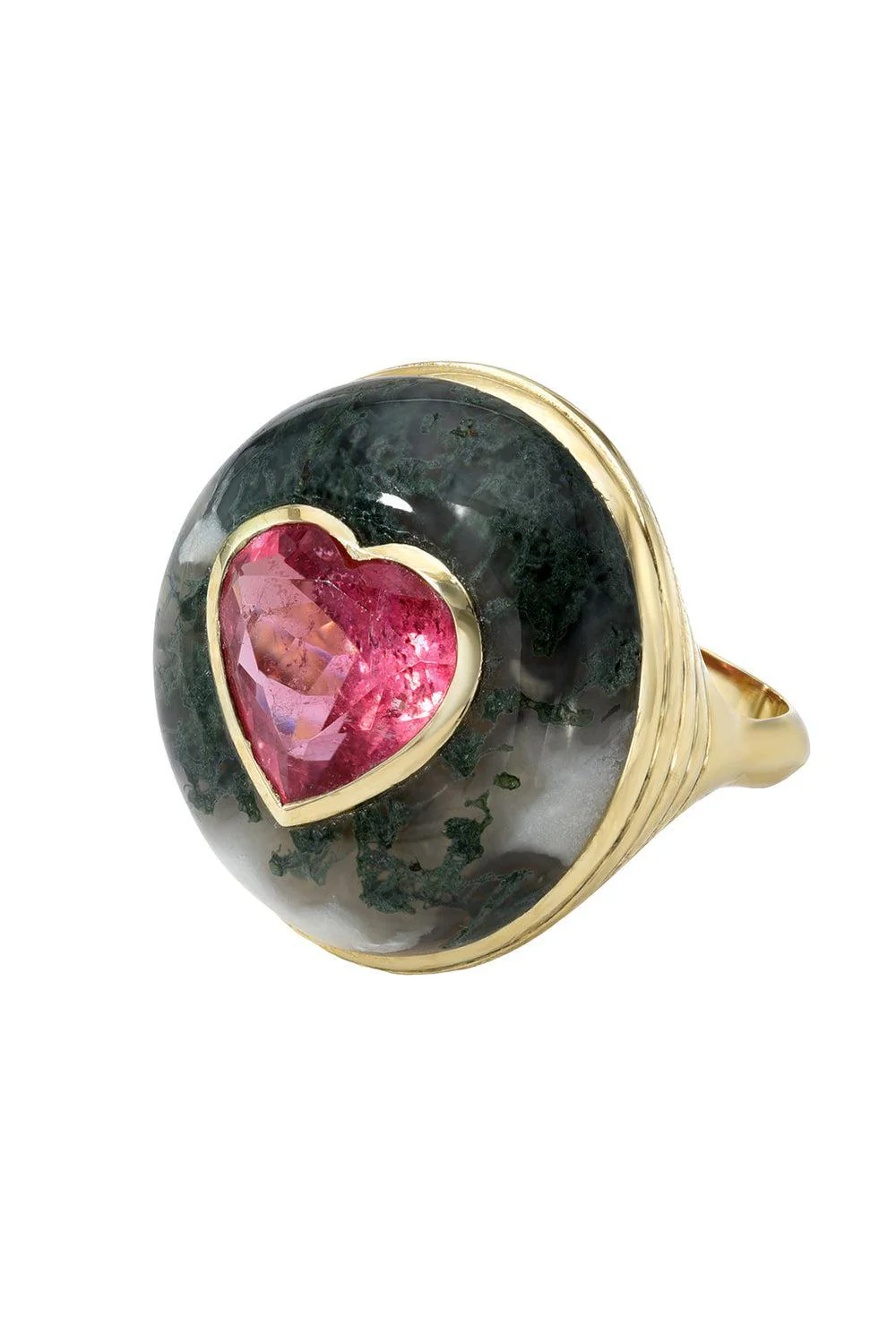 Moss Agate Tourmaline Heart Classic Lollipop Ring