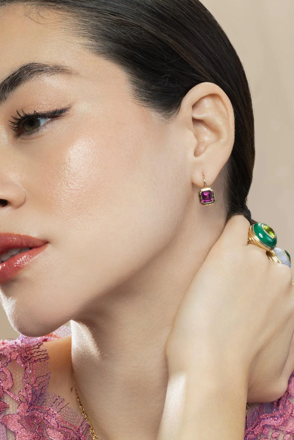 Rhodolite Garnet Heirloom Bezel Earrings - Image 2