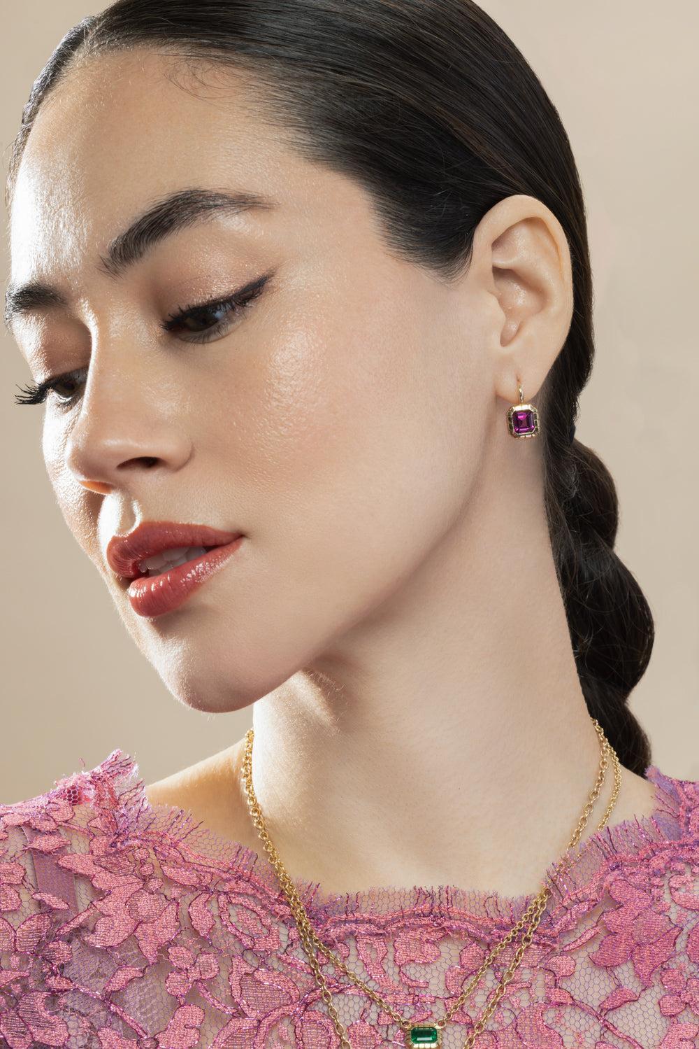 Rhodolite Garnet Heirloom Bezel Earrings - Image 3