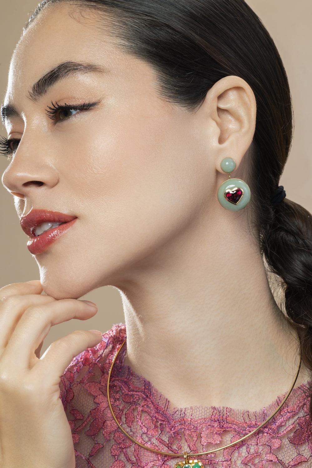 Rhodolite Garnet Lollipop Heart Earrings - Image 3