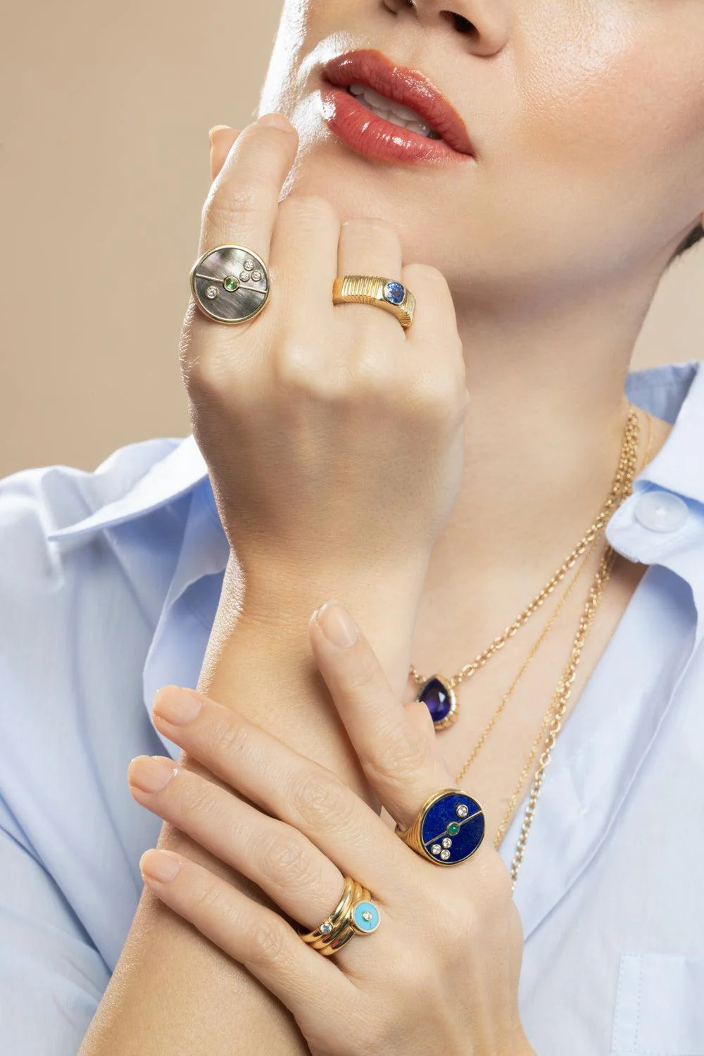 Turquoise Diamond Triple Coil Pinky Ring - Image 4