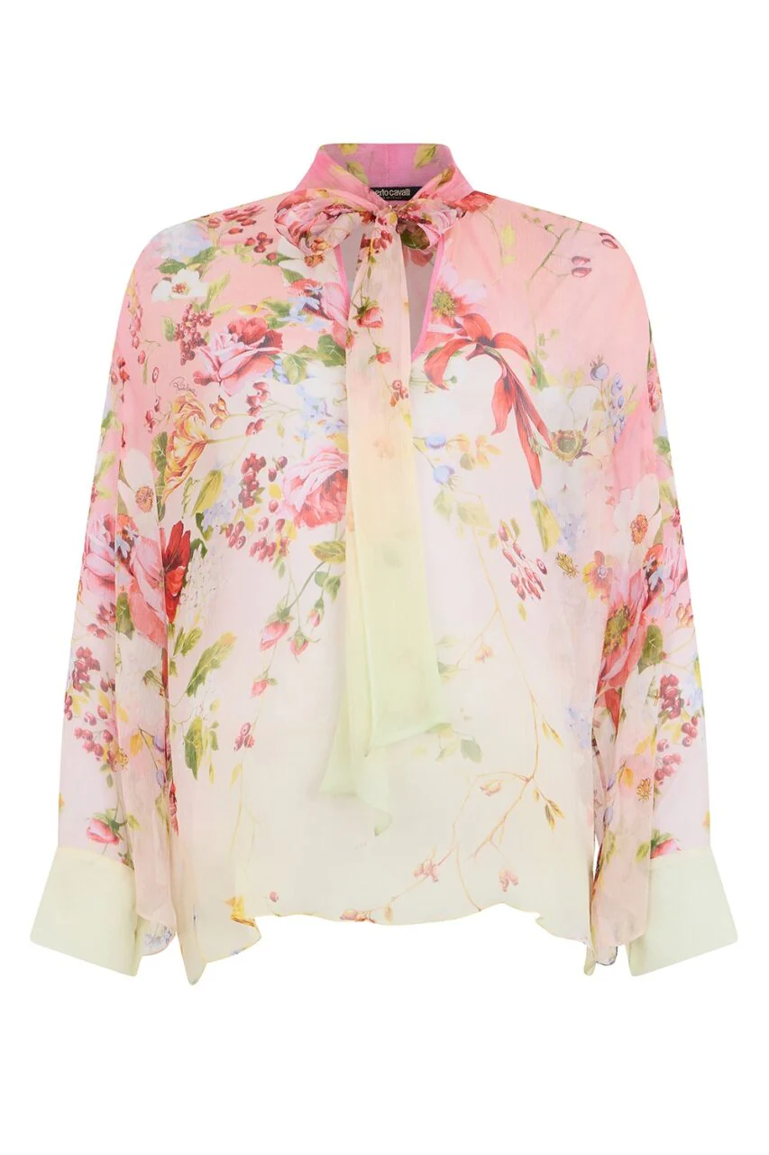 Miami Flowers Print Tie Neck Blouse