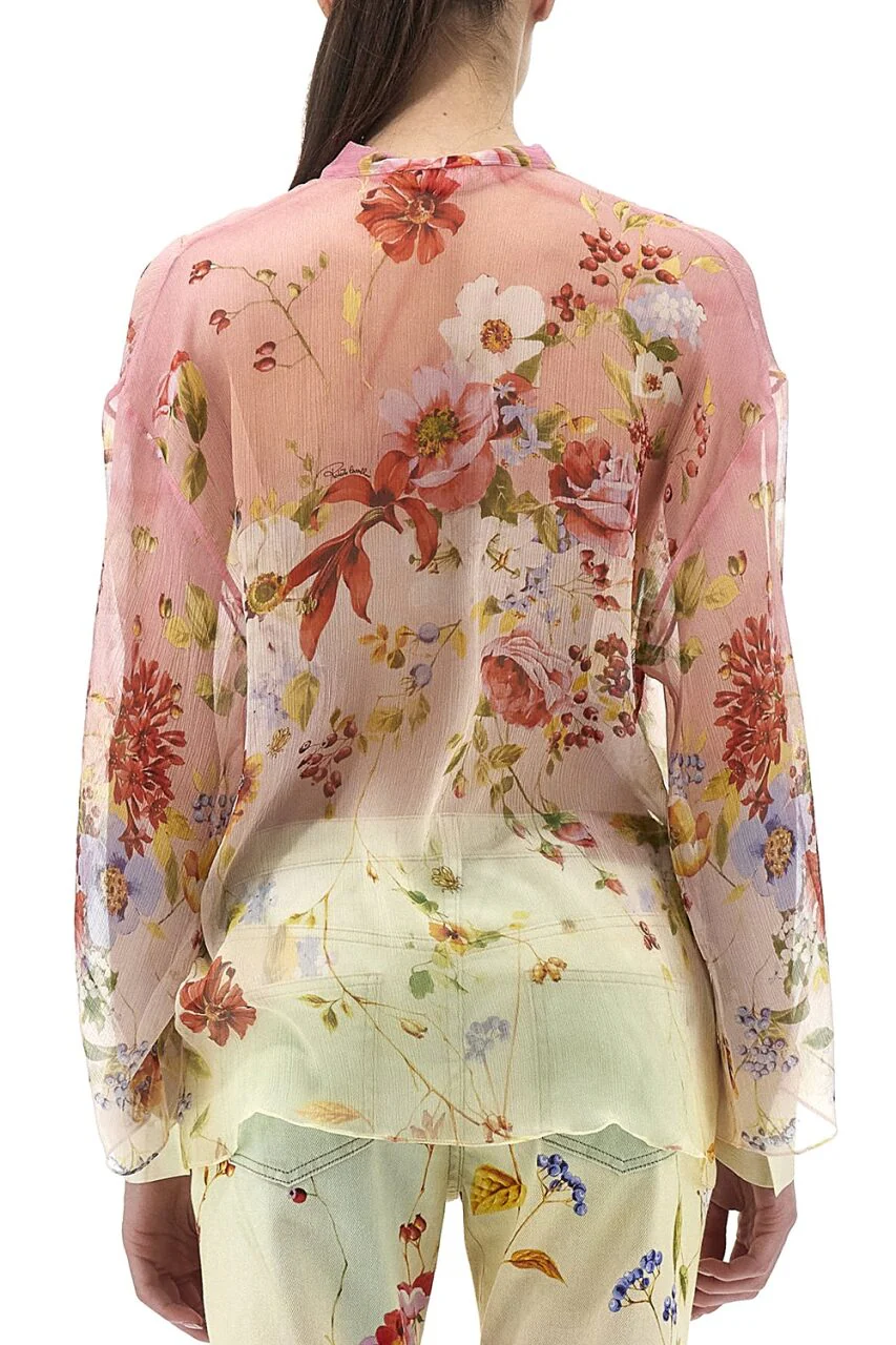 Miami Flowers Print Tie Neck Blouse - Image 3