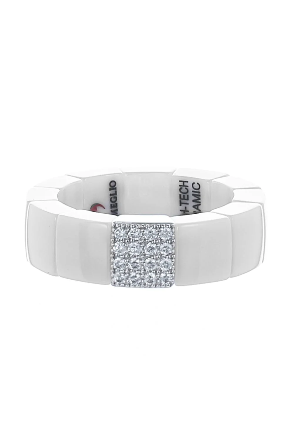 1 Row Diamond White Ceramic Scacco Stretch Ring