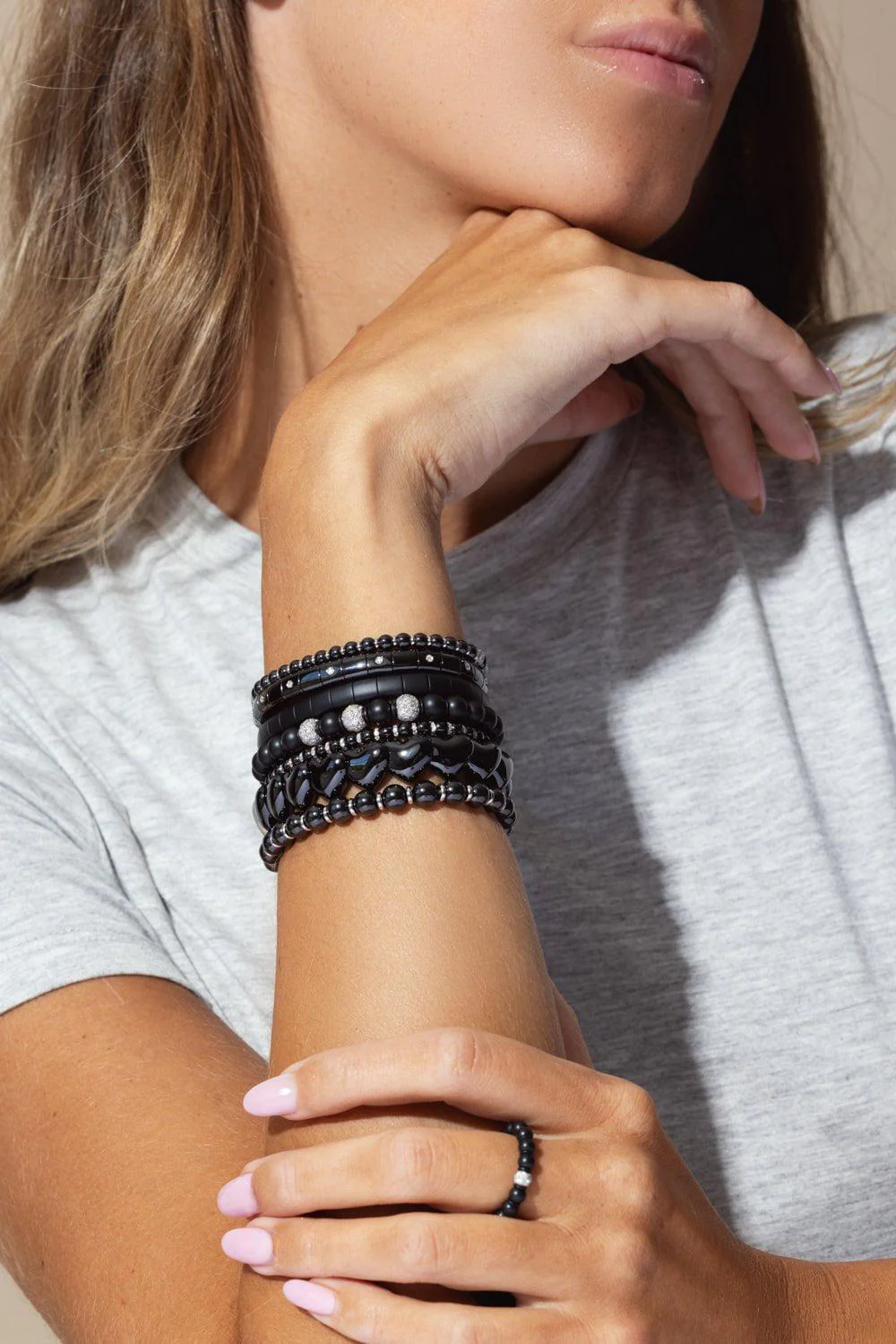 Black Ceramic Diamond Rondelle Sfera Bracelet - Image 4