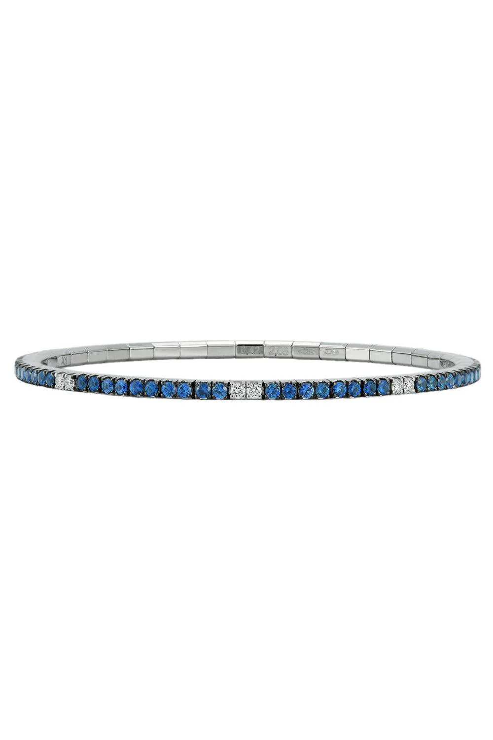 Blue Sapphire Diamond Two Alternating Tennis Stretch Bracelet