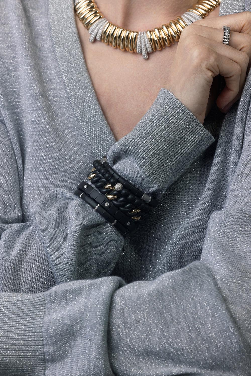 Diamond Bead Matte Black Ceramic Sfera Stretch Bracelet - Image 2