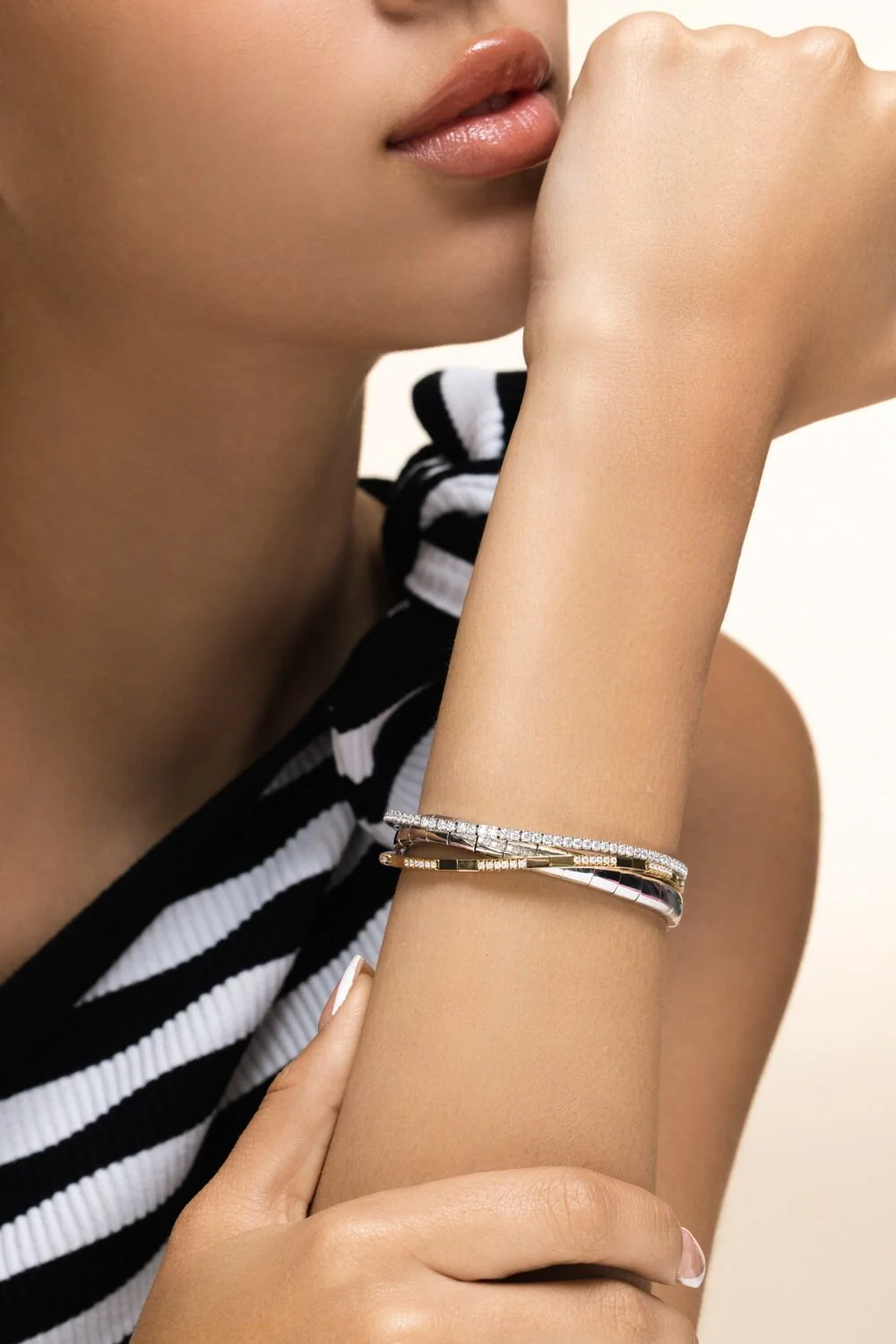 Diamond Extensible Stretch Tennis Bracelet - White Gold - Image 3