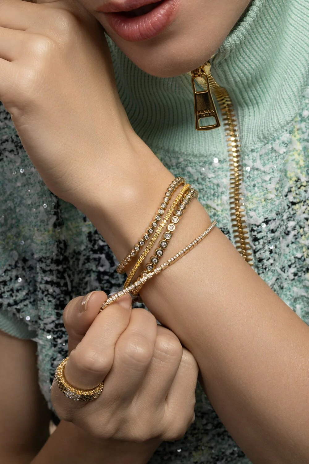 Diamond Extensible Stretch Tennis Bracelet - Yellow Gold - Image 4