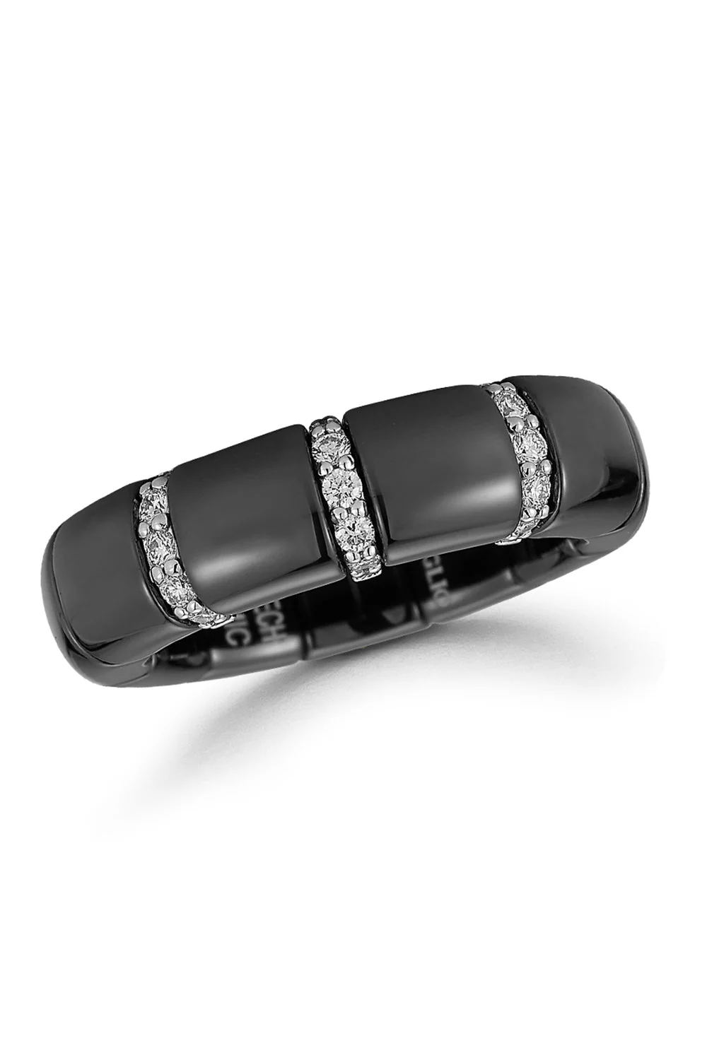 Diamond Gold Bar Black Ceramic Pura Stretch Ring