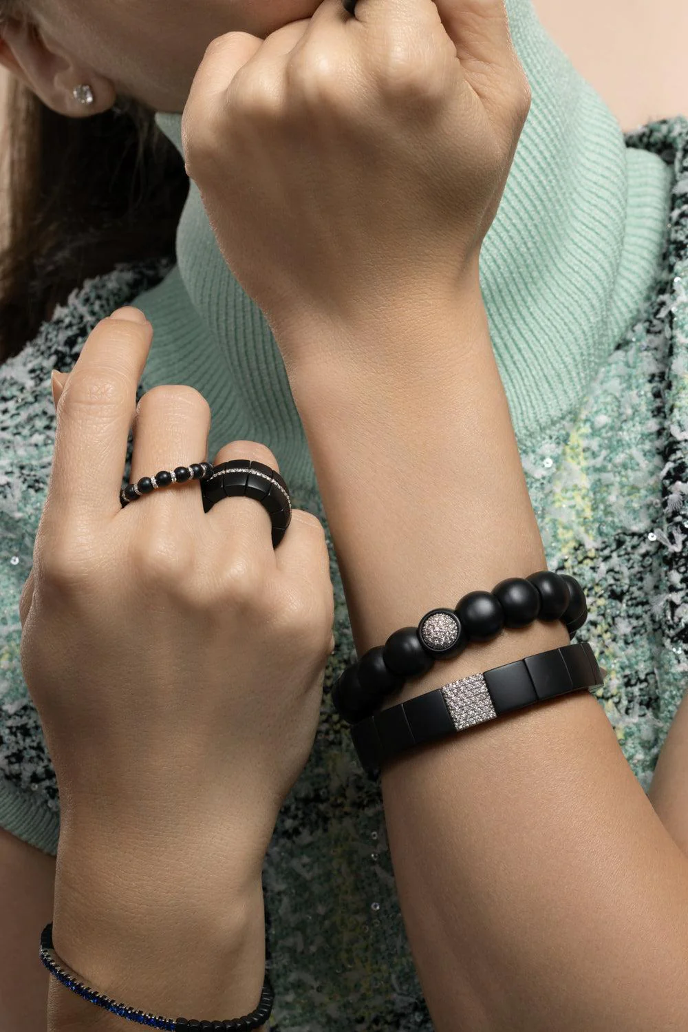 Diamond Matte Black Dama Stretch Bracelet - Image 3