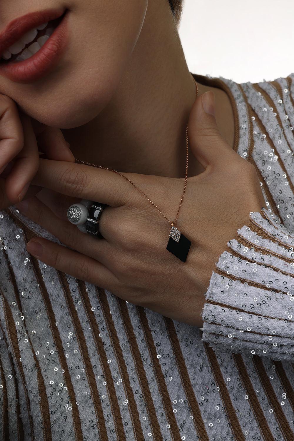 Diamond Matte Black Diva Pendant Necklace - Image 2
