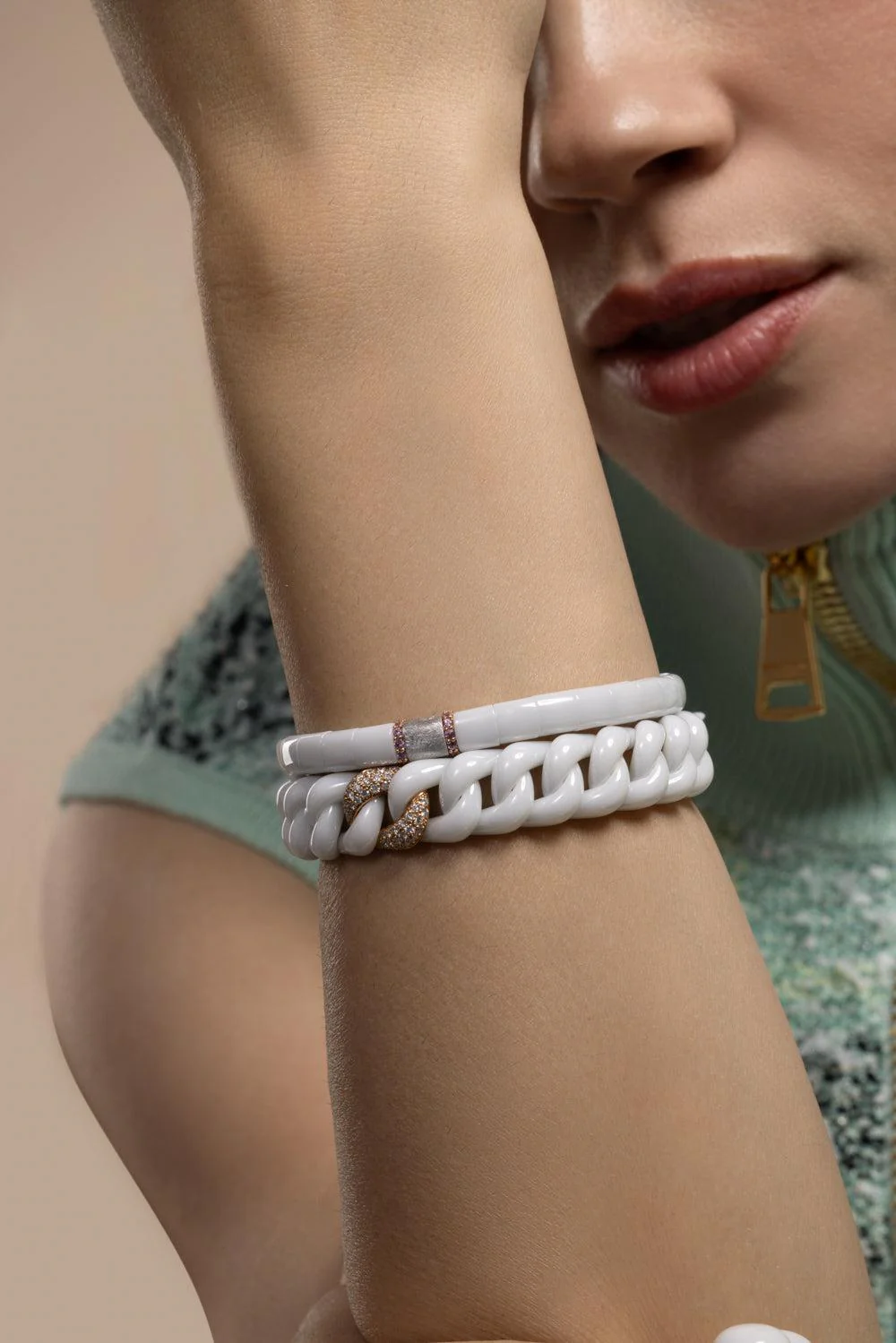 Diamond One Link Groumette Stretch Bracelet - Image 3
