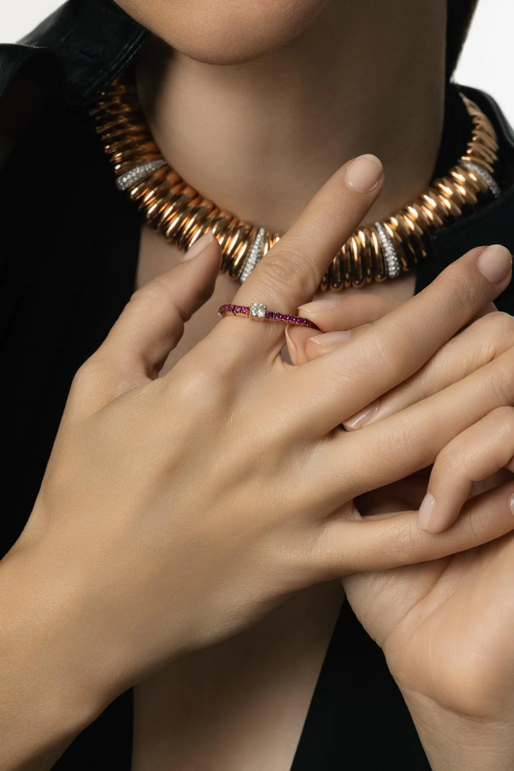Diamond Ruby White Extensible Band Ring - Image 3
