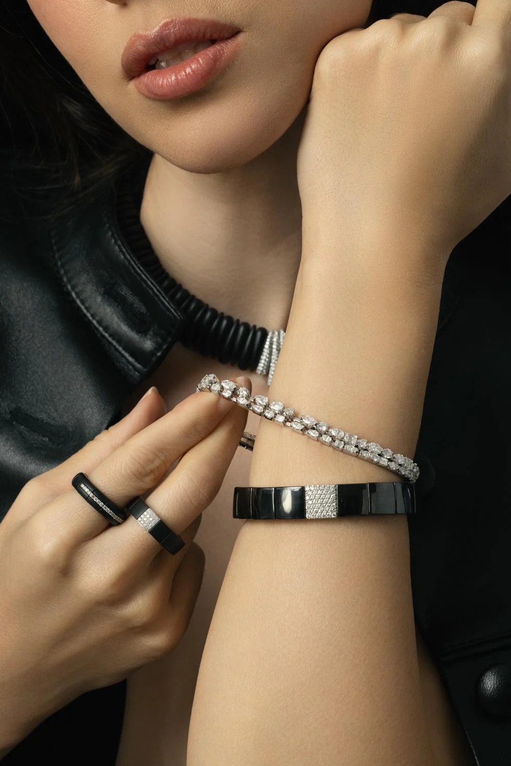 Diamond Station Black Domino Stretch Bracelet - Image 2
