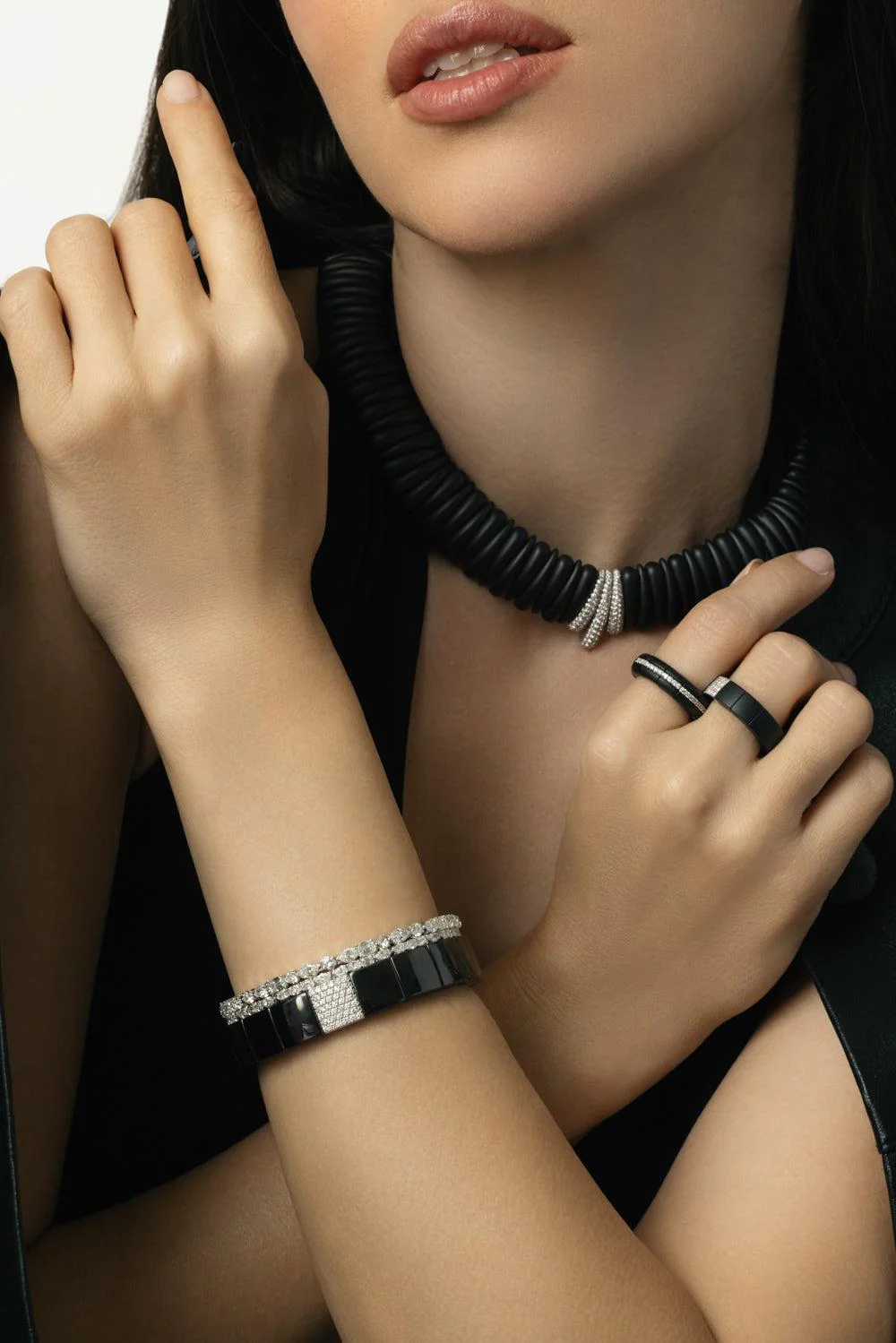 Diamond Station Black Domino Stretch Bracelet - Image 3