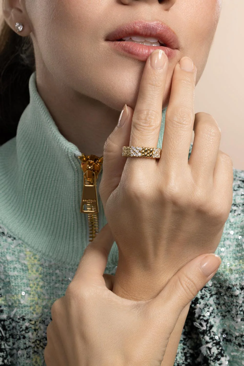 Diamond White Two Row Cashmere Ring - Image 4