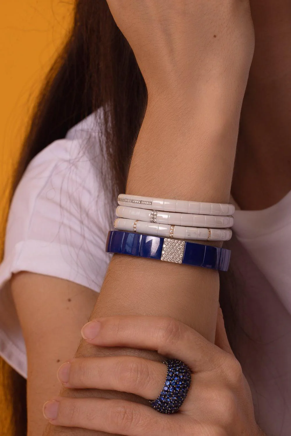 Domino Square Blue Ceramic Stretch Bracelet - Image 2