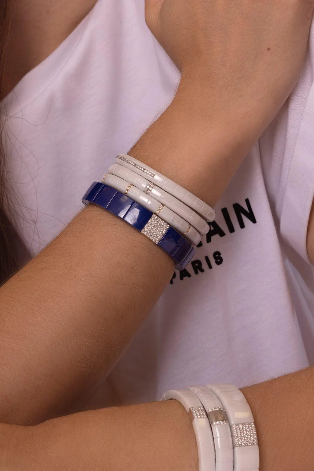Domino Square Blue Ceramic Stretch Bracelet - Image 3
