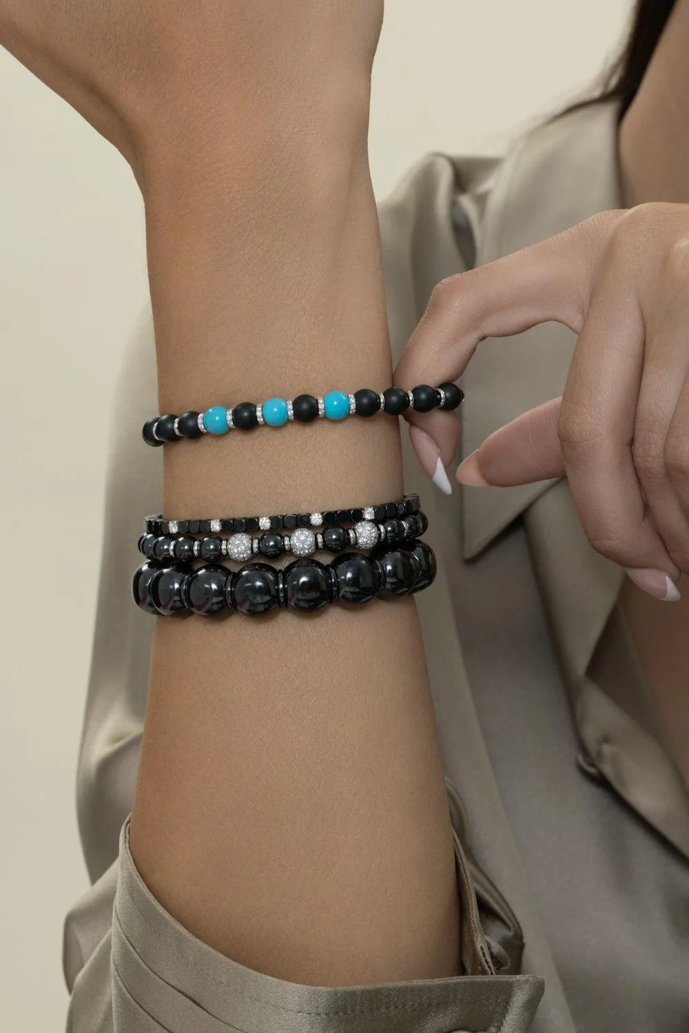 Five Diamond Black Dado Bangle Bracelet - Image 3