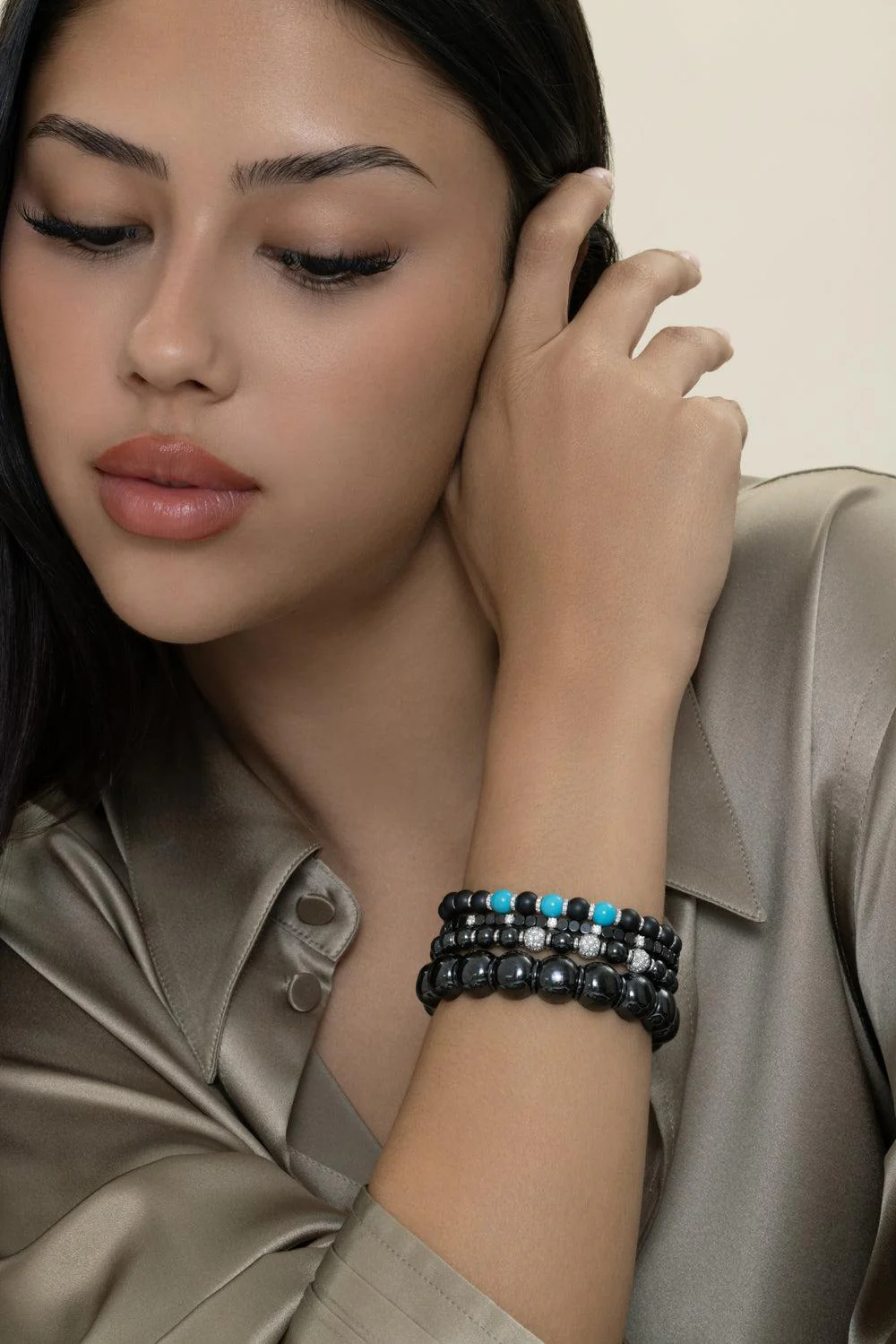 Five Diamond Black Dado Bangle Bracelet - Image 4